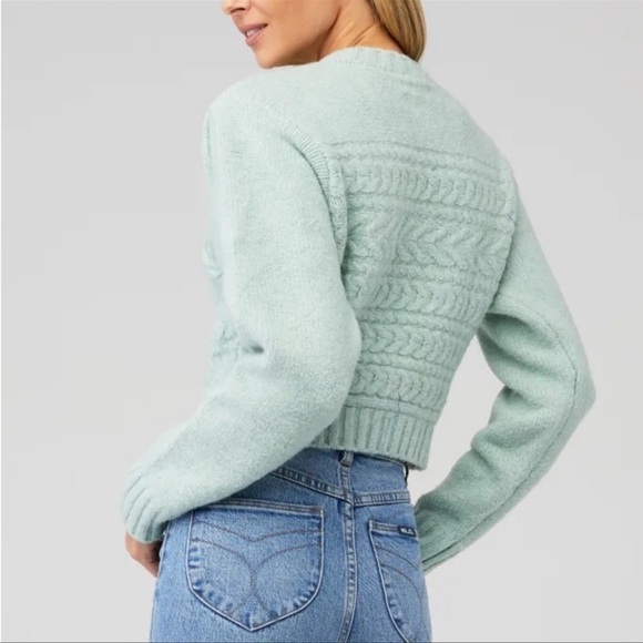 FOR LOVE & LEMONS Green Dominique Shoulder Pad Sweater size Small - Picture 3 of 15